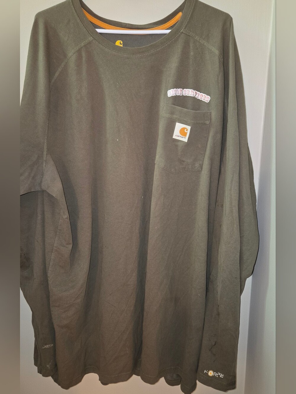 Carhartt Olive Green Long-Sleeve Pocket Tee 2XL Relaxed Fit